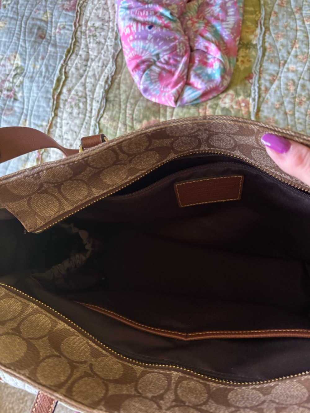 Coach Brown Signature Canvas Tote with Dark Brown Leather Straps - Picture 5 of 9